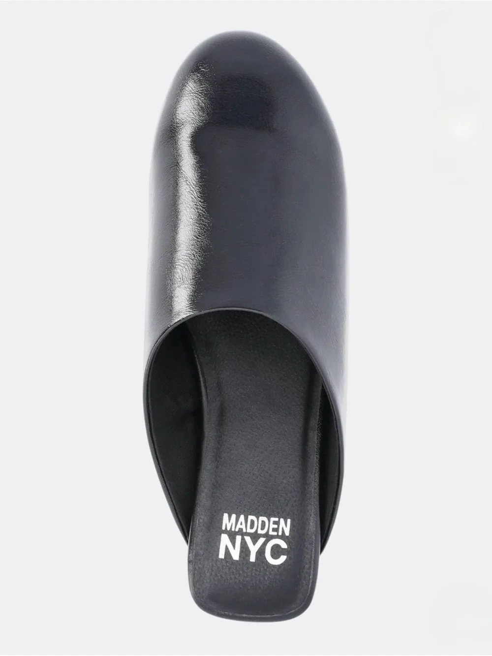 Madden NYC Women's Black Leather Slip-On Mule Flats
